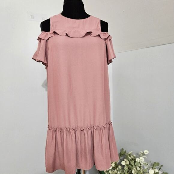 Amanda Uprichard Cold Shoulder Pirouette Henna Mauve Pink Ruffled Dress Large - Picture 3 of 13